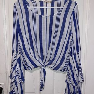 Cropped, blue stripped blouse